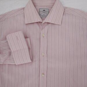 Hawes curtis shirt men's 16 warwick french cuff button up striped pink cotton
